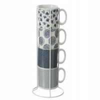 KOMPLET KUBKÓW PORCELANOWYCH na STOJAKU 260 ml x 4