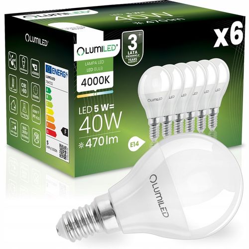 6x Żarówka LED E14 Kulka 5W = 50W 470lm 4000K Neutralna LUMILED NIE na Arena.pl