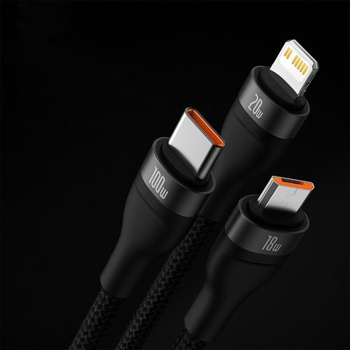 Kabel USB-USB Typ C - Micro USB-USB Typ-C-Lightning BASEUS 3w1 100W 1.2 m na Arena.pl