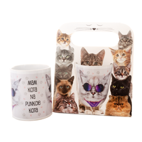 kubek ceramiczny w ozdobnym opakowaniu z napisem "Mam kota na punkcie kota"