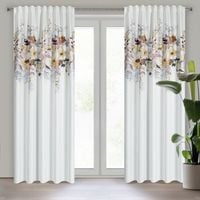 Zasłona gotowa na taśmie SENDI 140x270 biała motyw malowanych kwiatów