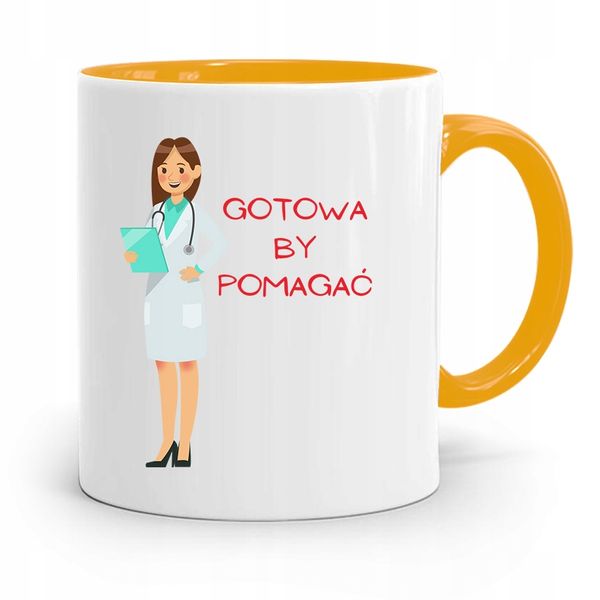 Kubek Żółty Dla Doktora Gotowa By Pomagać Prezent Z Nadrukiem Ze Zdjęciem zdjęcie 1