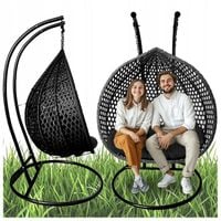 FOTEL OGRODOWY WISZĄCY DWUOSOBOWY KOKON KOSZ ATOL CZARNY PODUSZKA CZARNA XL