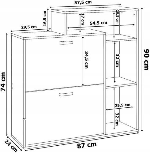 SZAFKA NA BUTY OBUWIE WĄSKA BIAŁA DĄB SONOMA Z REGAŁEM PÓŁKI DO na Arena.pl