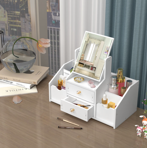 Toaletka Lara na kosmetyki biżuterię akcesoria, organizer z lustrem, biała na Arena.pl