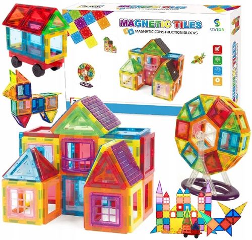 DUŻE Klocki Magnetyczne 3D Konstrukcyjne Magnetic Tiles 70 el. Edukacja na Arena.pl