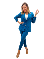 ELEGANCKI TALIOWANY GARNITUR DAMSKI NA PODSZEWCE 48 MORSKI