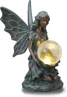 Figurka Wróżki Solarna Kula LED 33 cm Imitacja Brązu do Ogrodu i na Taras