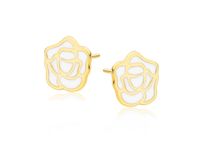 Delikatne pozłacane srebrne kolczyki kwiaty róża rose biała emalia srebro 925 Z1764EG_W