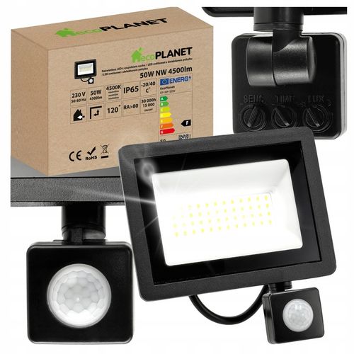 Halogen LED 50W 4500lm Lampa z Czujnik Ruchu Zmierzchu Naświetlacz na Arena.pl