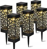 LAMPA SOLARNA OGRODOWA 6SZT AŻUROWA LED LAMPION WBIJANA SŁUPEK CZARNY