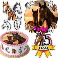 ZESTAW OPŁATEK NA TORT 20CM + 16 POSTACI - KOŃ HOBBY HORSE + IMIĘ 15CM 18CM
