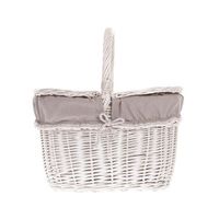 Wiklinowy Kosz Piknikowy Wybielany z Obszyciem 42x32 H24/40 cm