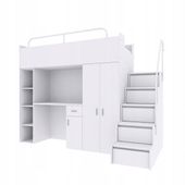 Łóżko piętroweJSM4 z szafą 90x200 biały mat +materac piankowy Gratis