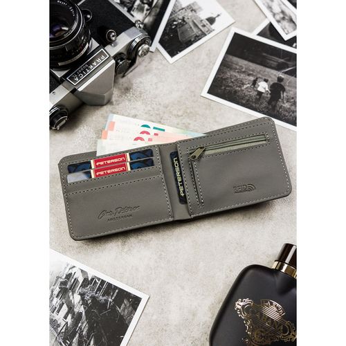 szary portfel męski bez zapięcia zewnętrznego z systemem rfid - peterson na Arena.pl