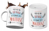 Dla Mateusza Zestaw Kubek + Skarbonka Na Prezent Z Nadrukiem Ze Zdjęciem