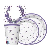 Zestaw komplet zastawy Kwiaty Lawenda - kubeczki, talerzyki, serwetki
