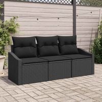 Zestaw Sof z poduszką 3 pcs Czarny polirattan