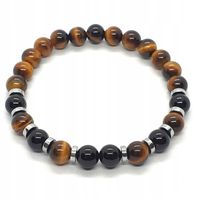 Bransoletka Męska Kamienie Tygrysie Oko Onyks Czarny Hematyt