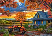 PUZZLE 500 UKŁADANKA WIDOK LAS DRZEWA DOM MOTOR MOTOCYKL JESIEŃ 9+ CASTOR