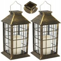 2x Lampka Ogrodowa SOLARNA LED LAMPION LATARENKA 27cm PATYNA ZNICZ SOLARNY