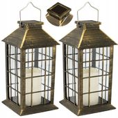 2x Lampka Ogrodowa SOLARNA LED LAMPION LATARENKA 27cm PATYNA ZNICZ SOLARNY