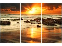 60 90CM OBRAZ 3 ELEM WSCHÓD SŁOŃCA WZBURZONYM OCEANEM DRUK PŁÓTNO RAMA
