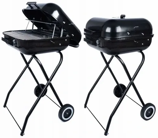 GRILL Węglowy na brykiet Ogrodowy PRZENOŚNY turystyczny WÓZEK POKRYWA zdjęcie 12