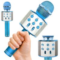 Mikrofon bezprzewodowy bluetooth głośnik karaoke modulator głosu okrągły — Niebieski