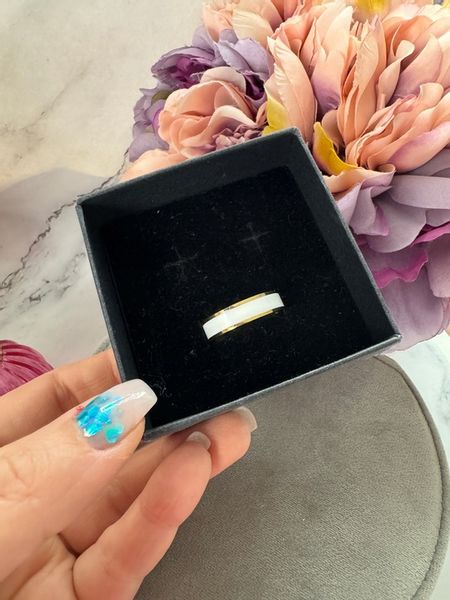 1085 Złoty pierścionek obrączka biały środek r 10/20mm stal chirurgiczna zdjęcie 7