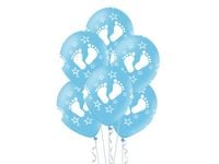 Zestaw balonów na Chrzest Święty "stópki", 12 cali, 6 szt., niebieskie