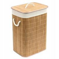 Kosz na pranie bieliznę bambusowy pojemnik do łazienki z pokrywką duży 60 L