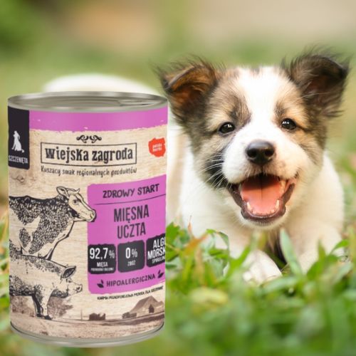 karma dla psa wołowina wieprzowina mięsna uczta 400g wiejska zagroda piesek na Arena.pl