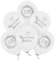 Balony komunijne biało-srebrne 12cali 6szt