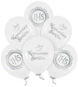Balony komunijne biało-srebrne 12cali 6szt