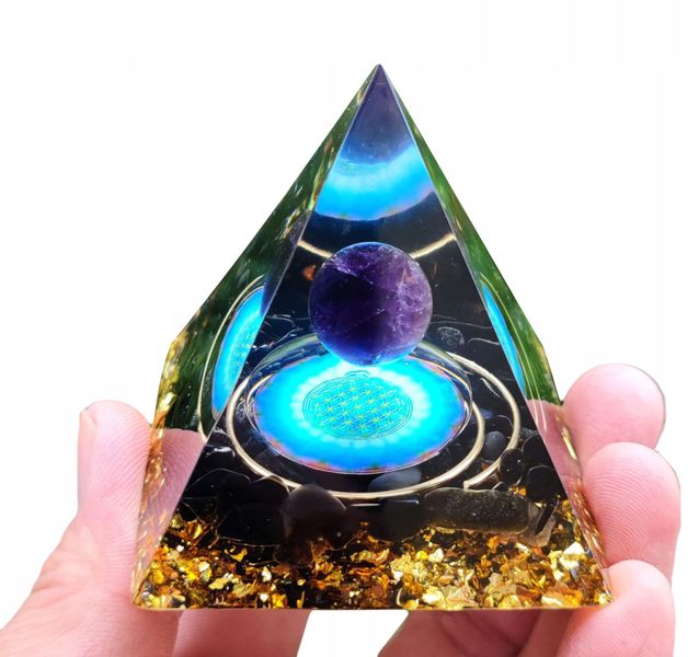 Piramida ORGONIT +LED Lampka PODSTAWA 5cm KRYSZTAŁ KAMIENIE AMULET 5cm HX09 zdjęcie 2