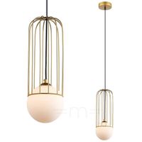 Druciana LAMPA wisząca SIMON MDM-3938/1 GD Italux metalowa OPRAWA drut ZWIS szklana kula ball klatka loft złota