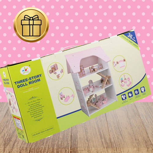 duży drewniany domek dla lalek  3 piętra +meble na Arena.pl