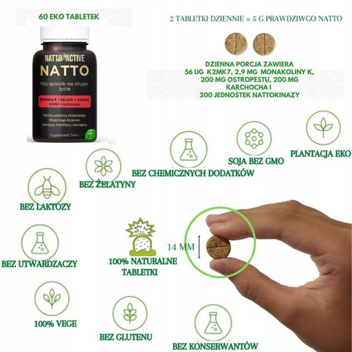 Natto Active Monakolina K witamina K2 MK-7 Nattokinase 60 eko tabletki na Arena.pl