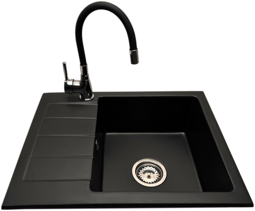 Zlewozmywak jednokomorowy z ociekaczem ADAL czarny z lewym ociekaczem + bateria flex LAVO na Arena.pl