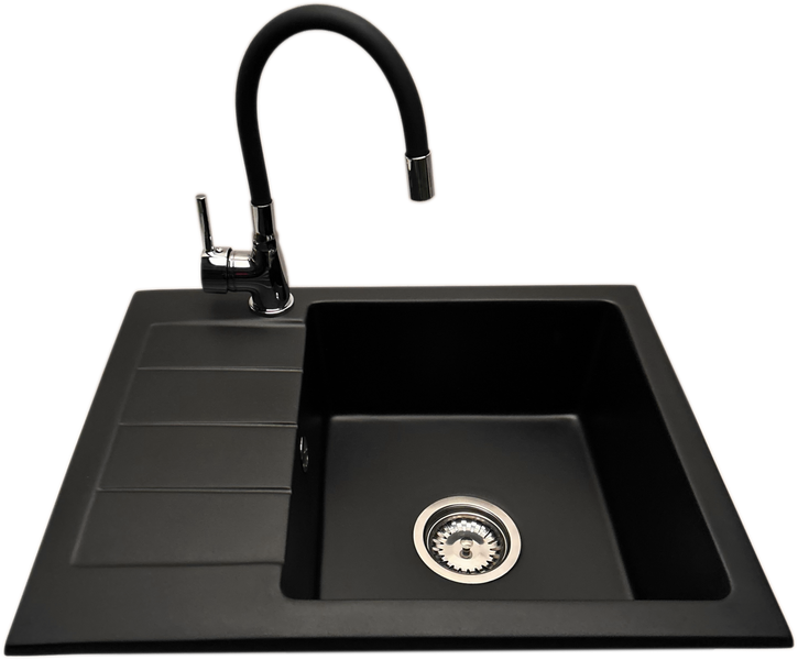 Zlewozmywak jednokomorowy z ociekaczem ADAL czarny z lewym ociekaczem + bateria flex LAVO zdjęcie 1