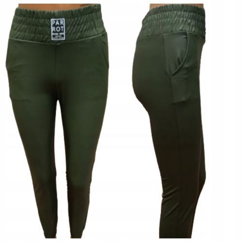 SPODNIE PARROT EKO SKÓRA WYSOKI STAN OLIWKOWE Z KIESZENIAMI M/L MIEGO na Arena.pl