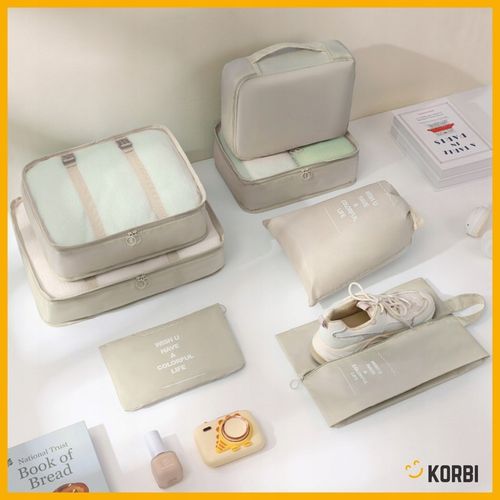 ZESTAW ORGANIZERÓW ORGANIZER PODRÓŻNY WALIZKI SZAFY UBRAŃ KOMPLET 8szt BEŻ na Arena.pl