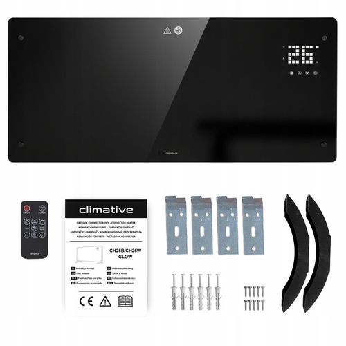 Grzejnik elektryczny szklany konwektorowy Glow 2500W LED WiFi Tuya czarny na Arena.pl