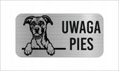 GRAWER Tabliczka nierdzewna LAMINAT 20x10 UWAGA PIES Bokser