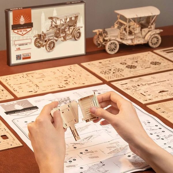 ROBOTIME Drewniane Puzzle Model 3D DIY - Zabytkowe Auto Samochód zdjęcie 10