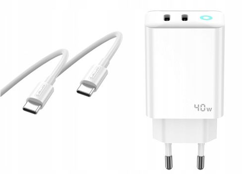 JELLICO ładowarka sieciowa EU19 GaN PD 40W 2xUSB-C Biały + Kabel 2x USB - C na Arena.pl