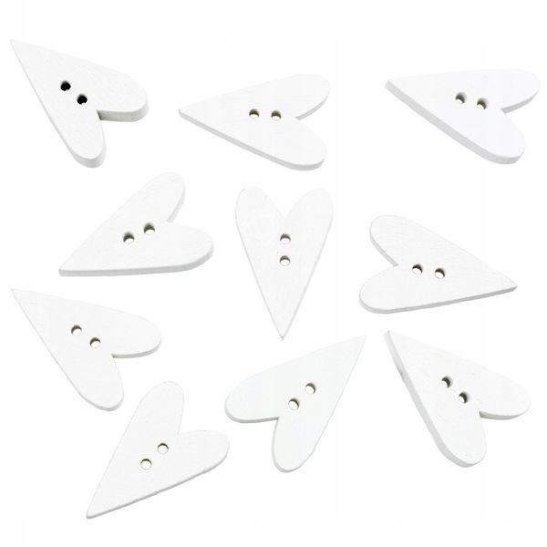 Guzik drewniany SERCE biały 10szt. zdjęcie 1