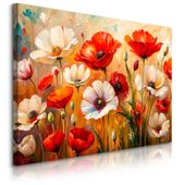 OBRAZ DO SALONU JADALNI MALOWANE MAKI POLNE KWIATY STYL RETRO NATURA 90x60