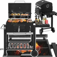 Grill ogrodowy Węglowy ŻELIWNY RUSZT POKRYWA Z TERMOMETREM PÓŁKA WENTYLACJA